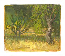 * Olive Trees, Samos, 2-1/4 x 2-1/2 inches, gouache on paper