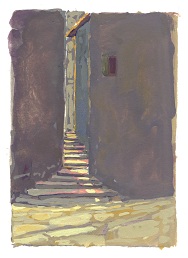 * Street in Dimitsana, 3-1/4 x 2-1/4 inches, gouache on paper