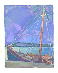 * Boat at Thermi, 2-7/8 x 2-1/4 inches, gouache on paper