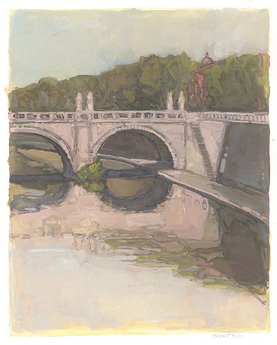 Ponte San Angelo, Rome, 6-1/2 x 5 inches, gouache on paper