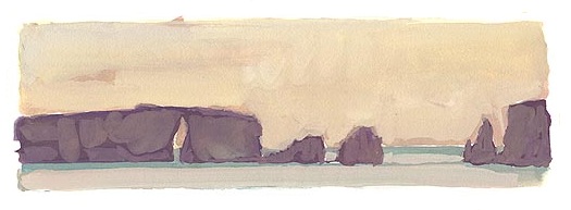 * Broken Island, Pylos, Greece, 2 x 6 inches, gouache on paper