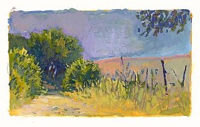 * Outside Eressos, 2 x 3-1/2 inches, gouache on paper