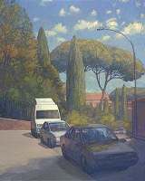 Parked Cars, Rome, 50 x 40 inches, oil on canvas, 2002 