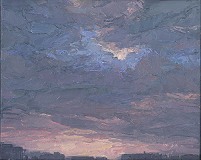 Sunrise over Portland, 12 x 15 inches, oil on panel