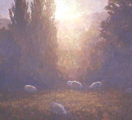 Sheep at Sundown (large version) 42 x 46, oil on hempen canvas
