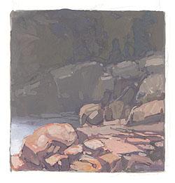 * Cypress Trees at the Palatine, 3 x 2-3/4 inches, gouache on paper